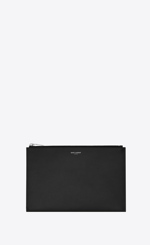 r saint laurent paris mini-tablet-etui mit reißverschluss aus schwarzem leder mit struktur